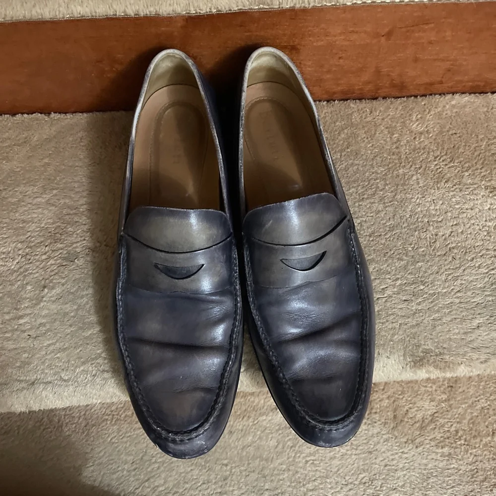 Men's Authentic Berluti Leather Loafers Blue/Gray Size 9.5